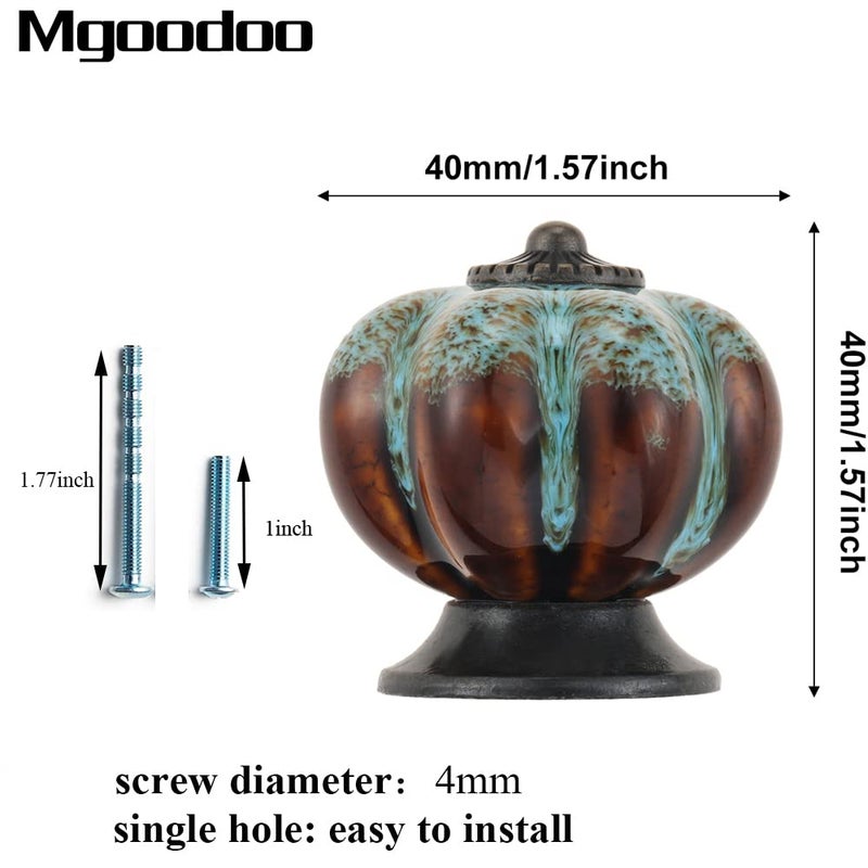 Mgoodoo 1.57'' Pumpkin Knobs, Ceramic Cabinet Knobs for Dresser Drawer Antique Drawer Pulls Decorative Knobs for Closet Cupboard Door Kitchen Furniture Hardware Handles Pulls Blue - Image 2